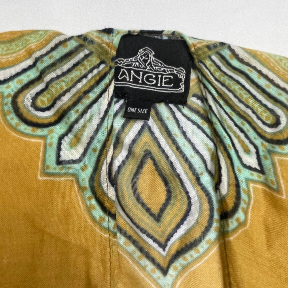 Angie Mustard Yellow Boho Medallion Fringe Kimono Wrap One Size OS‎